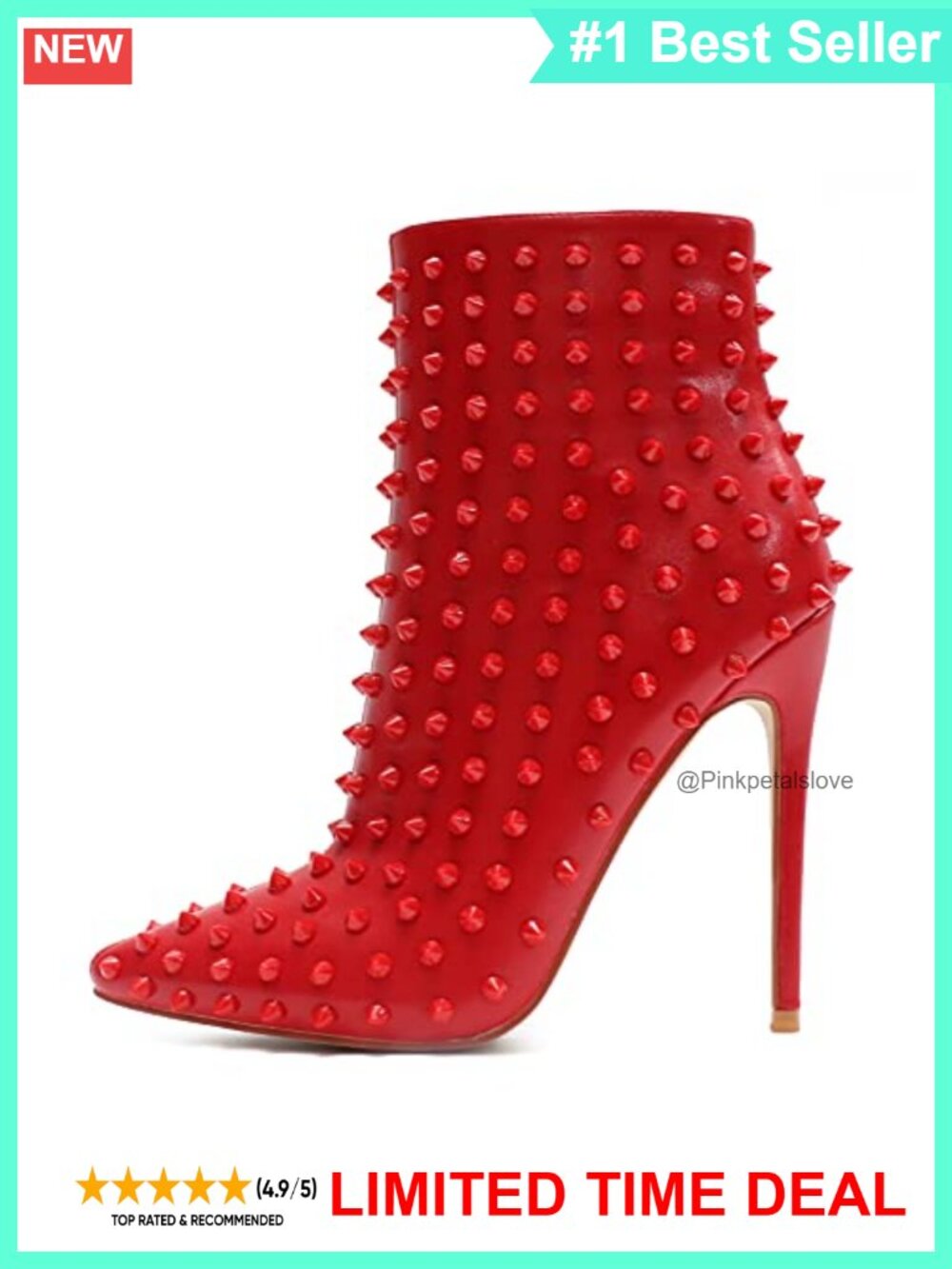 Pointed Toe Studded Ankle Boots Stiletto Heel Faux Leather Booties